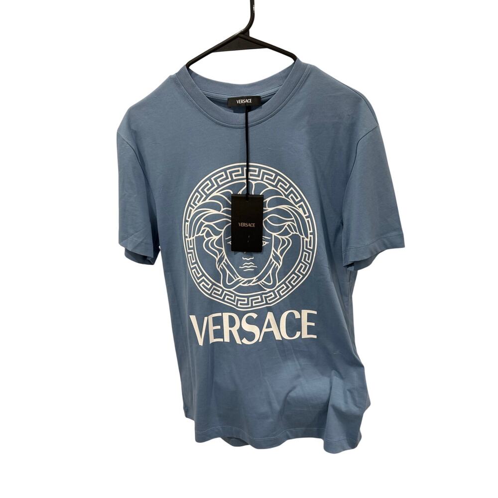 Versace Printed Cotton-Jersey Medusa T-Shirt in a cornflower blue